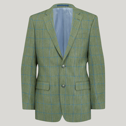 Mint and Blue Wool, Silk and Linen Check Jacket