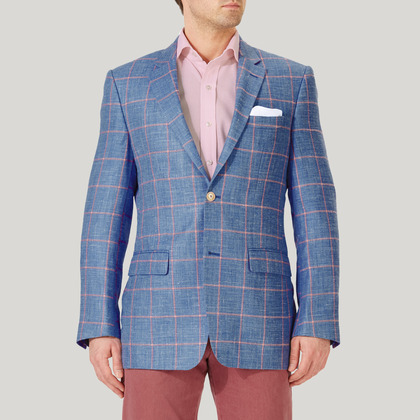 Sky and Pink Wool, Silk and Linen Check Jacket
