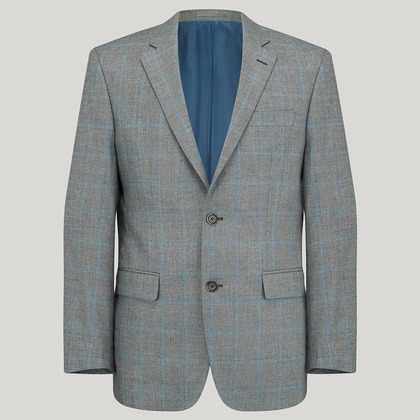 Silver with Sky Wool, Silk and Linen Check Jacket