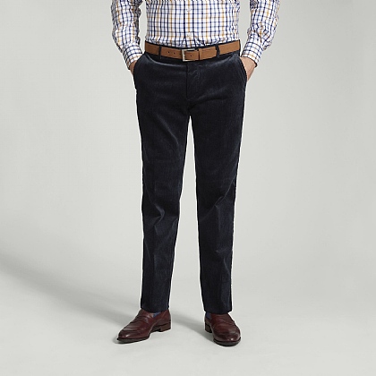 Navy Cotton Cord Unfinished Trousers
