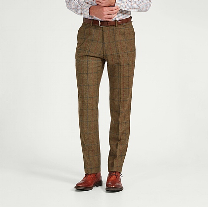 Khaki Tweed Check Unfinished Trouser