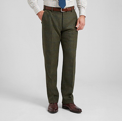 Dark Green Check Tweed Unfinished Trouser