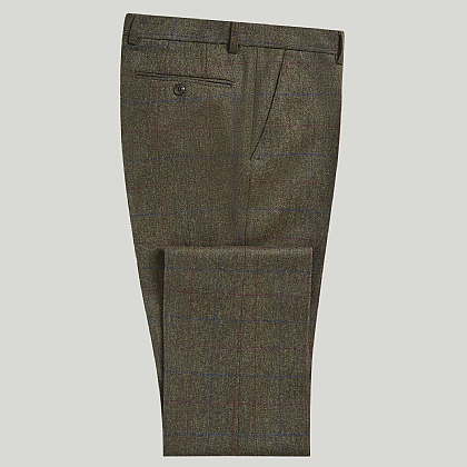 Dark Green Tweed Check Unfinished Trouser