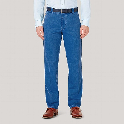 Blue Cotton Classic Fit Trousers
