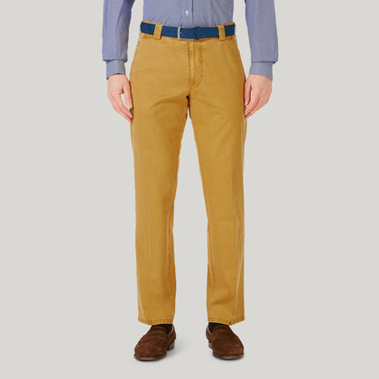 Yellow Cotton Classic Fit Trousers