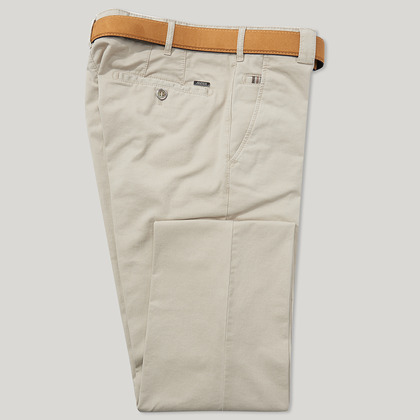 Beige Cotton Classic Fit Trousers