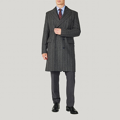 Grey Herringbone Wool Coat
