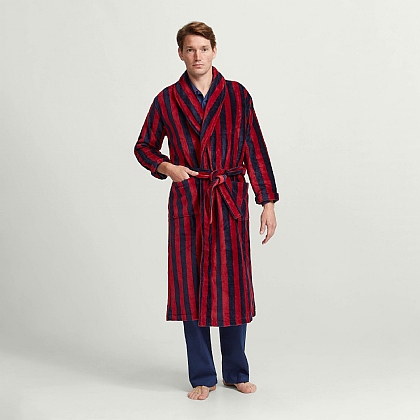 Navy and Red Stripe Toweling Gown