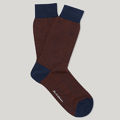 Marine and Orange Houndstooth Check Sock