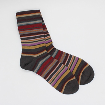 Chocolate Brown Multi Stripe Wool Sock