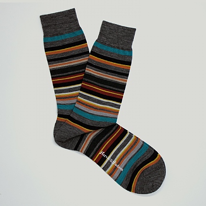 Grey Multi Stripe Wool Sock