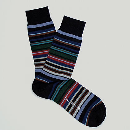 Navy Multi Stripe Wool Sock