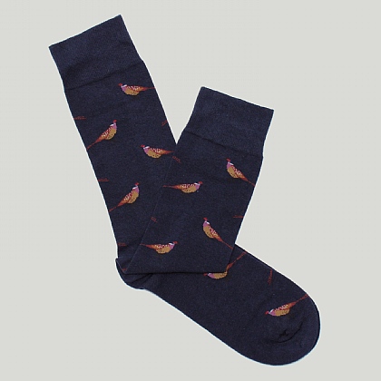 Navy Pheasants Cotton Socks