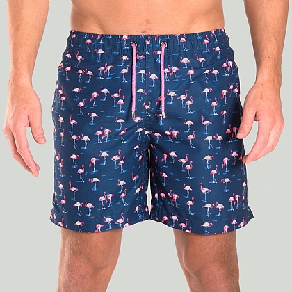 Navy Flamingo Print Swim Short
