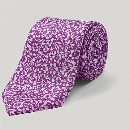 Fuschia Flowers Printed Silk Tie