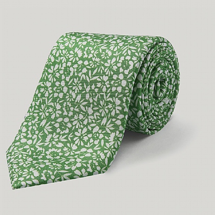 Green Flowers Printed Silk Tie