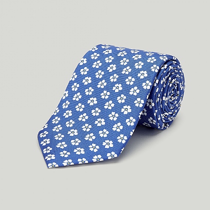 Blue Pansy Printed Silk Tie