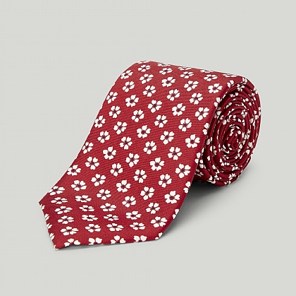 Red Pansy Printed Silk Tie
