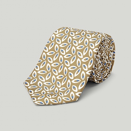 Beige Ovals Printed Silk Tie