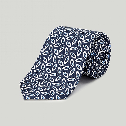 Navy Ovals Printed Silk Tie