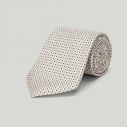 Beige Daisy Printed Silk Tie
