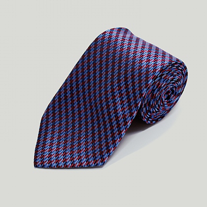 Navy with Red Houndstooth Woven Silk Tie