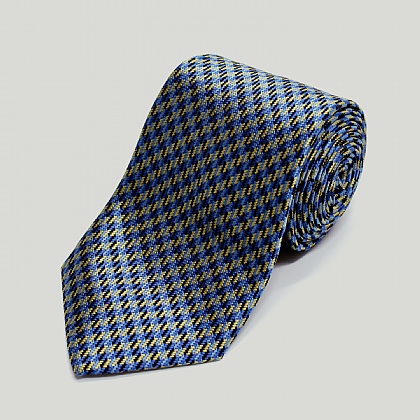 Navy with Yellow Houndstooth Woven Silk Tie