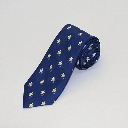 Blue and Gold Orchid Printed Silk Tie