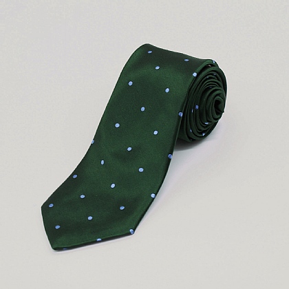 Green with Blue Spot Woven Silk Tie