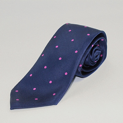 Navy and Pink Spot Woven Silk Tie