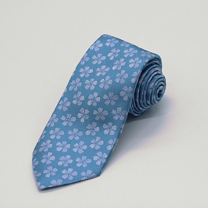 Turquoise and White Petals Woven Silk Tie