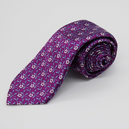Fuschia and Blue Vine Woven Silk Tie