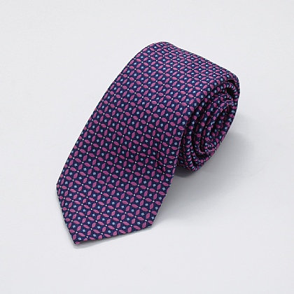 Navy and Pink Propellors Woven Silk Tie