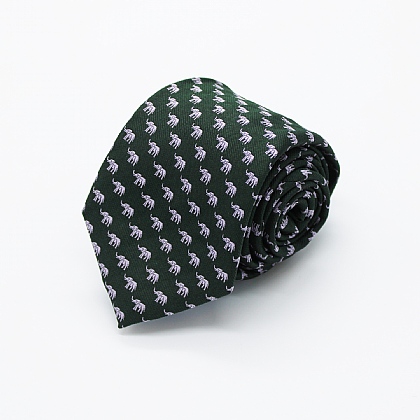 Dark Green Elephants Woven Silk Tie