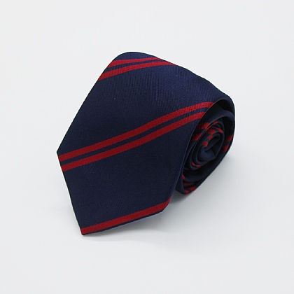 Navy and Red Double Stripe Woven Silk Tie