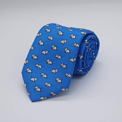 Blue Hippos Printed Silk Tie