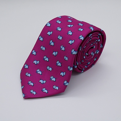Fuschia Pink Hippos Printed Silk Tie