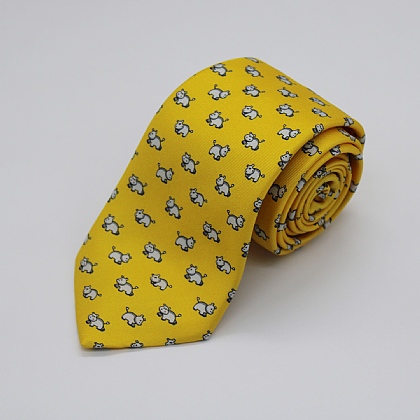 Yellow Hippos Printed Silk Tie