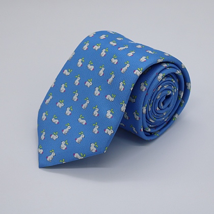 Blue Rabbits Printed Silk Tie