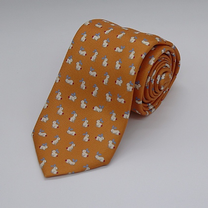 Orange Rabbits Printed Silk Tie