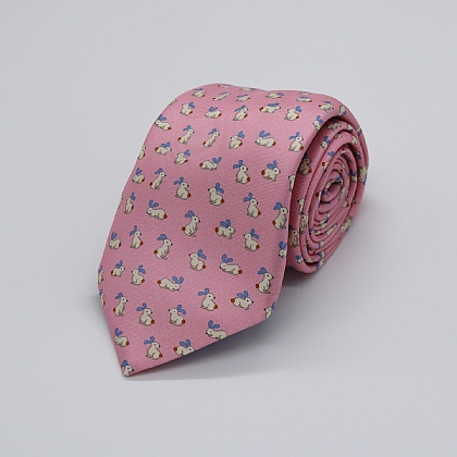 Pink Rabbits Printed Silk Tie
