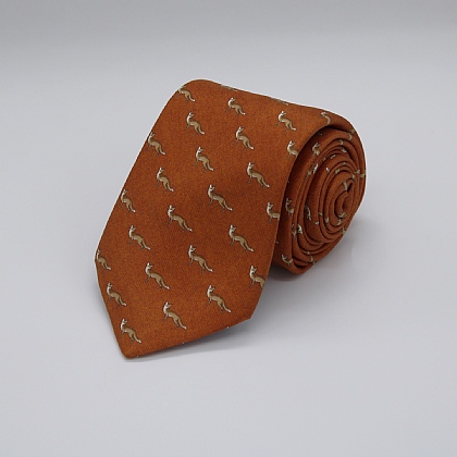 Burnt Orange Foxes Printed Silk Tie
