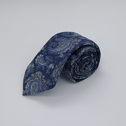 Navy and Blue Paisley Printed Silk Tie