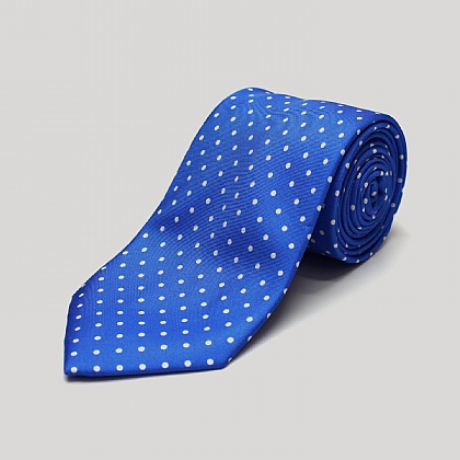 Blue and White Spot Printed Silk Tie