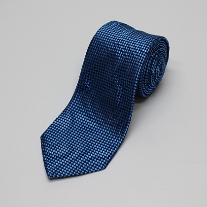 Blue Chequerboard Woven Silk Tie
