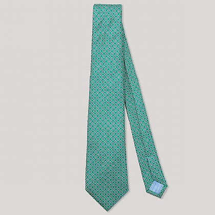 Green and Navy Box Printed 100% Silk Tie