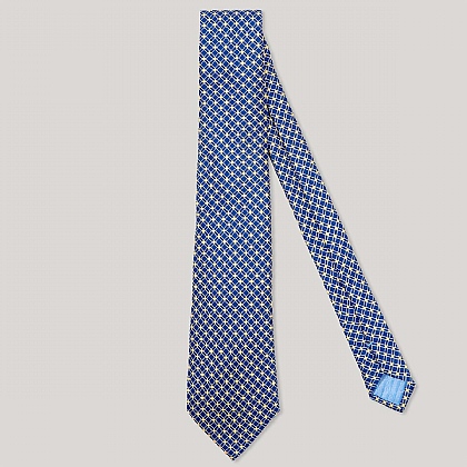 Navy and Yellow Box Printed 100% Silk Tie