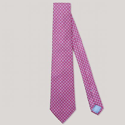 Pink and Blue Box Printed 100% Silk Tie