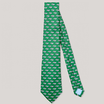 Green and Purple Car Printed 100% Silk Tie