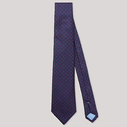 Navy and Red Spot Printed 100% Silk Tie